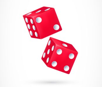 Two Red Dice Illustration of two red dice with white dots. Casino, gambling, fortune. Playing concept. Design element for banners, posters, leaflets and brochures.